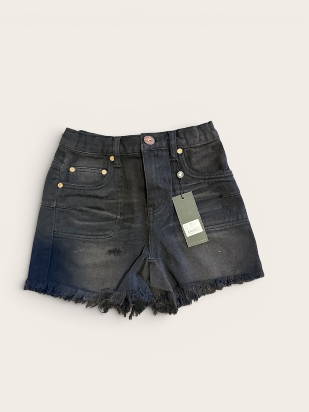 One Teaspoon Girls Black Denim Shorts Size 9-10 Distressed Frayed Hem NWT